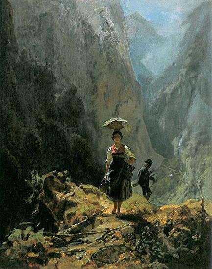 Carl Spitzweg Dirndl und Jager im Gebirge